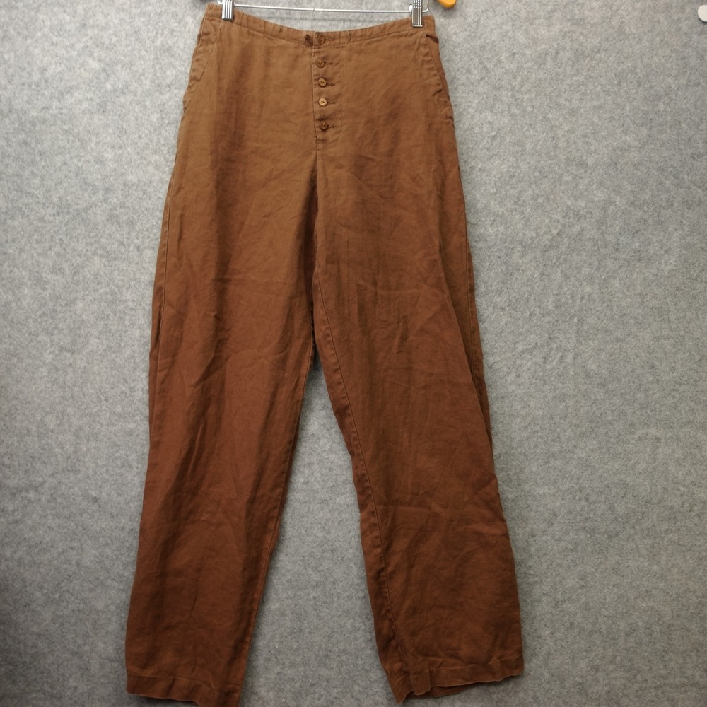 Boho Lagenlook Linen Pants Womens M Camel Brown Trousers Neutral Summer 30x33